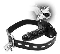 PUTISHU Gag Mouth Realistic Silicone Dildo Penis Deep Throat Trainning Mouth Gag Lockable Restraint Adjustable Leather Strap for Couples SM DBSM Kit Erotic Sex Toy