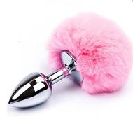 PUTISHU Pink Bunny Butt Plug Tail Faux Fur Fluffy Tail Rabbit Tail for Anal Plug Sexy Butt Plug Tail Anal Sex Plug Cosplay Adult Toys