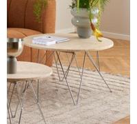 putnam wooden coffee table with chrome legs in beige travertine