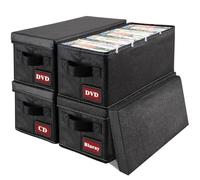 PUTNATRUE DVD Storage Case, 4P Upgrade Larger DVD Storage Boxes with Lids, Stackable Media Storage Organizer Hold Up 26 DVDs, 54 CDs, 38 Blu-ray Video Games/Movies, Home or Car Use