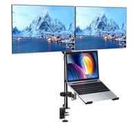 PUTORSEN Dual Monitor and Laptop Mount - 3-in-1 Adjustable Stand for Two 17 to 32 Inch Screens, Laptop Tray Fits Max 17inch Notebook, Holds 2.2-19.8lbs Per Arm