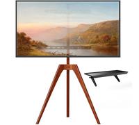 PUTORSEN Easel TV Stand Tripod for Universal TV 45-65 inch, Solid Beech Wood TV Floor Mount Stand with Media Shelf, Height Adjustable and 45 degree Swivel, Max VESA 400x400mm and load 88lbs