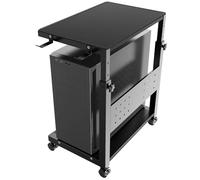 PUTORSEN Height Adjustable PC Tower Stand Cart with 2 Tiers,up to 40kg/Tier | 6-Level Height Adjustment 52-77 cm, PC Stand with Wheels and Mouse Pad, Sturdy Structure, Printer Stand for Home Office,Black
