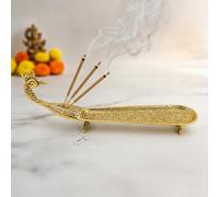 Putrika Brass Incense Stick Holder Stand | Holder | Burner with Ash Catcher Agarbatti | Batti Stand Dhup | Dhoop Best for Puja | Pooja[24cm*2.5cm*7.5cm][Weight: 170gm] - Peacock Agarbatti (Engraved)