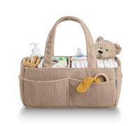 PUTSKA Baby Nappy Caddy Organiser, Corduroy Nursery Basket, Brown