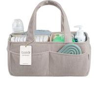 PUTSKA Baby Nappy Caddy Organiser, Corduroy Nursery Basket, Grey