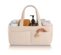 PUTSKA Baby Nappy Caddy Organiser for Changing Table - Stylish Nursery Storage Basket, Newborn Essentials, Baby Shower Gifts and Registry Must-Haves for Boy or Girl, Car Nappy Caddy, Corduroy Cream