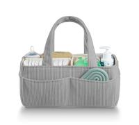 PUTSKA Baby Nappy Caddy Organiser for Changing Table - Stylish Nursery Storage Basket, Newborn Essentials, Baby Shower Gifts and Registry Must-Haves for Boy or Girl, Car Nappy Caddy, Corduroy Grey