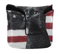 Putter Head Cover for Mallet American Flag Black Cat Animal | Mallet Style Putter Cover,Magnetic Golf Gifts ,for Men and Women,PU Leather