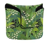 Putter Head Cover for Mallet Magnetic Closure Golf Putter Headcover for Mallets and Square PU Leather Waterproof Lily of The Valley on Black Background