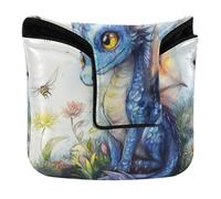 Putter Head Cover for Mallet Magnetic Closure Golf Putter Headcover for Men and Women Waterproof PU Leather Funny Dragon A River