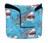 Putter Head Cover for Mallet Magnetic Closure Putter Headcovers for Men and Women PU Leather Waterproof Sharks with Big Teeth Swimming in The Ocean