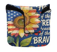Putter Head Cover for Mallet Magnetic Snap Golf Accessories for Mallet Square PU Leather Waterproof Home of The Free Because of The Brave Sunflower USA Flag