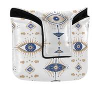 Putter Head Cover for Mallet Magnetic Snap Golf Putter Headcover for Men and Women PU Leather Waterproof A Gold Foil Illustration of an Evil Eye
