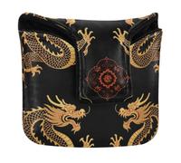 Putter Head Cover for Mallet Magnetic Snap | Golf Putters Headcovers for Mallets and Square Waterproof PU Leather Asian Japanese Chinese Lucky Rich Red Yellow God