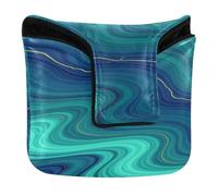Putter Head Cover for Mallet Magnetic Snap Putter Headcovers for Mallet Square Waterproof PU Leather Teal Blue Gold Marble Swirl