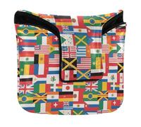 Putter Head Cover for Mallet with Magnetic Closure Golf Putter Headcovers for Mallets and Square Waterproof PU Leather Multi - Nation Flags Collage