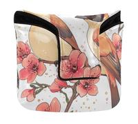 Putter Mallet Cover Magnetic Closure Putter Headcover for Mallets and Square PU Leather Waterproof Kawaii-Style Cedar Waxwing Birds White