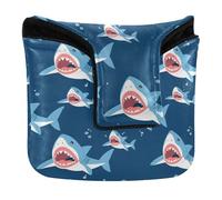 Putter Mallet Cover Magnetic Golf Putter Headcovers for Mallets and Square Waterproof PU Leather Cartoon Sharks with Open Mouths