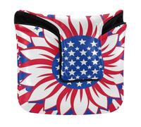 Putter Mallet Cover Magnetic Putter Headcovers for Mallets and Square Waterproof PU Leather USA Flag Sunflower Red White Blue 4th of July Vintage