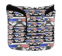 Putter Mallet Cover Magnetic Snap Golf Putter Headcovers for Mallet Square PU Leather Waterproof Funny Proud Pitbull USA Flag
