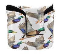 Putter Mallet Cover Magnetic Snap Putter Headcover for Most Brand PU Leather Waterproof Realistic Mallard Ducks Flying in Flight