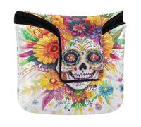 Putter Mallet Cover Magnetic Snap Putter Headcover for Most Brand Waterproof PU Leather Floral Sugar Skull Art