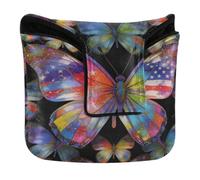 Putter Mallet Cover with Magnetic Closure Putters Headcover for Most Brand Waterproof PU Leather British USA Flag Butterfly