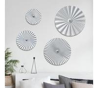Putuo Decor 12" Silver Starburst Metal Wall Art Set of 4, Round 3D Ripple Panels in Assorted Sizes, Brushed Iron Hanging Sculptures for Modern Living Room Bedroom Office Entryway