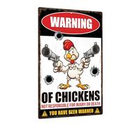 Putuo Decor 1pc Warning Vintage Metal Tin Sign, Warning of Chickens, Wall Art Decor for Home Farm Coop Henhouse Pheasantry, 7.8 X 11.8 Inches