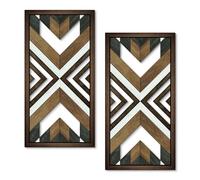 Putuo Decor Aztec Wall Decor Set of 2, Wooden Western Wall Art, Geometric Wooden Decoration, Native American Tribal Southwestern Boho Decorative Hanging Plaques for Living Room Bedroom Entryway