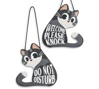 Putuo Decor Do Not Disturb Sign Welcome Please Knock, Cute Cat Door Sign Decor Reversible Double Sided Aesthetic Hanger Plaque for Room Front Door Porch Home Decor, Cat Lover Gifts Grey