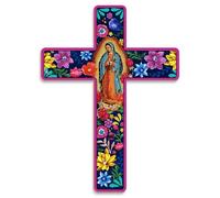 Putuo Decor Floral Cross Wall Decor Hand Painted Decorative Wooden Inspirational Cross Spanish Style Wall Cross Decor Mexican Art Wall Decor Crucifix for Home Room Church Decoration