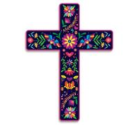 Putuo Decor Floral Cross Wall Decor Painted Decorative Wooden Inspirational Cross Spanish Style Wall Cross Decor Mexican Art Wall Decor Crucifix for Home Room Church Decoration