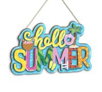 Putuo Decor Hello Summer Wall Decor, Summer Door Hanging, Tropical Double Layer Wall Hanging Sign for Front Door Porch Patio Living Room