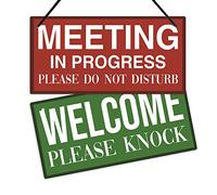Putuo Decor Meeting in Progress Door Sign, Do Not Disturb Sign for Therapy Office, Business, Counseling, Clinic, 10x5 Inches PVC Hanger Plaque