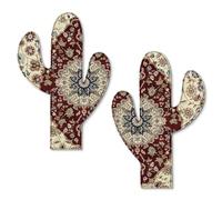 Putuo Decor Southwestern Wooden Cactus Wall Decor Set of 2 Red Paisley Western Wall Art for Living Room, Bedroom, Bathroom