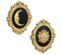 Putuo Decor Sun Moon Wall Decor Set of 2, 3D Resin Celestial Wall Art for Home, Vintage Gold Framed Sun Face Crescent Moon Sculpture for Living Room Bedroom Gallery Wall