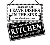 Putuo Decor This is a Self-Cleaning Kitchen Clean up after Yourself Sign, Reversible Double Sided Sign for Restaurant, 10x5 Inches PVC Hanging Plaque - Please Do Not Leave Dishes in the sink