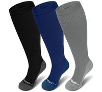 PUTUO Large Calf Flight Socks: Plus Size Compression Sock for Men Women - Extra Wide Calf Graduated Compression Stockings for Support Travel Pregnancy Edema Nurses Seniors 4XL Navy Black Grey 3Pairs