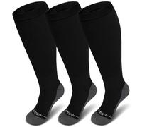 PUTUO Large Calf Flight Socks: Plus Size Compression Sock for Men Women - Extra Wide Calf Graduated Compression Stockings for Support Travel Pregnancy Edema Nurses Seniors 20-30 mmhg Black 4XL 3Pairs