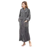 PUTUO Long Dressing Gowns for Women: Fleece Fluffy Full Length Thick Robes for Ladies - Winter Warm Women's Luxury Bathrobe Grey 2XL-3XL