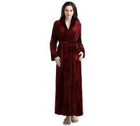 PUTUO Long Dressing Gowns for Women: Fleece Fluffy Full Length Thick Robes for Ladies - Winter Warm Women's Luxury Bathrobe Wine 2XL-3XL