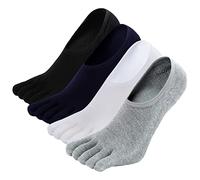 PUTUO Mens Invisible Toe Socks: No Show Five Finger Socks for Men Sneakers Low Cut Breathable Toe Sports Cotton Socks with Non Slip Silicone Size 10-12, 4 paire