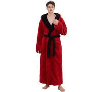 PUTUO Men's Robe Dressing Gown: Long Luxury Warm Winter Fluffy Fleece Hooded Bathrobe - Full Length Cosy Soft Thick Thermal Winter Housecoat for Christmas Gifts