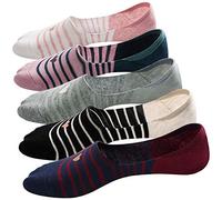 PUTUO No Show Socks Women Invisible Trainer Socks Ladies Non Slip Low Cut Liner Athletic Cotton Ankle Crew Socks, 5 pairs , Women's UK shoe size 4-9, Striped