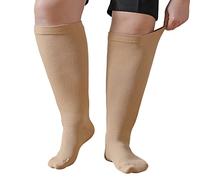 PUTUO Plus Size Compression Sock For Women: Men Graduated Compression Stockings for Support Flight Travel Running Pregnancy Sports Edema Nurses Seniors Athletic Socks 20-30 mmHg Beige S/M 1Pairs