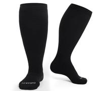 PUTUO Plus Size Compression Socks: Wide Calf Support Stockings for Men Women - 15-20mmHg Bamboo Viscose Extra Large Flight Socks for Pregnancy Nurses Elderly 3XL Black 1Pairs