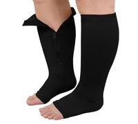PUTUO Plus Size Compression Socks: Wide Calf Zip Flight Sock Women Men Extra Large Graduated Open Toe Support Stockings for Travel Black 5XL 1Pairs