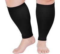 PUTUO Wide Calf Compression Sleeves: Plus Size Footless Compression Socks for Men Women with Big Legs - 20-30mmHg Calf Support for Varicose Veins Swelling Fatigue Black M